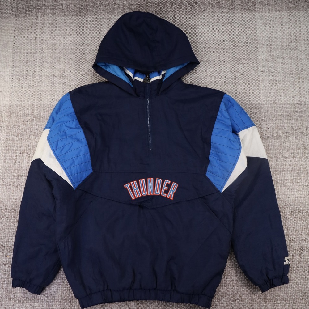 Starter Oklahoma City Thunder NBA Hooded Half Zip Windbreaker Navy Blue Small